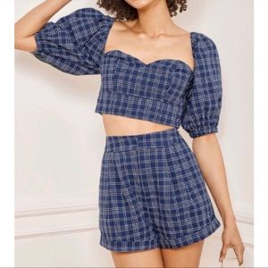 Lulus 2 piece blue plaid shorts set